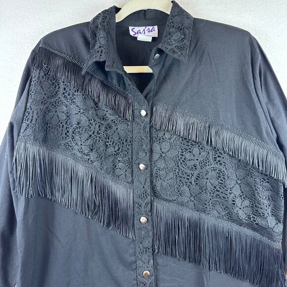 Vintage Sassa Western Button Shirt Womens M Black Rodeo Concert Festival Cowgirl - Picture 2 of 10